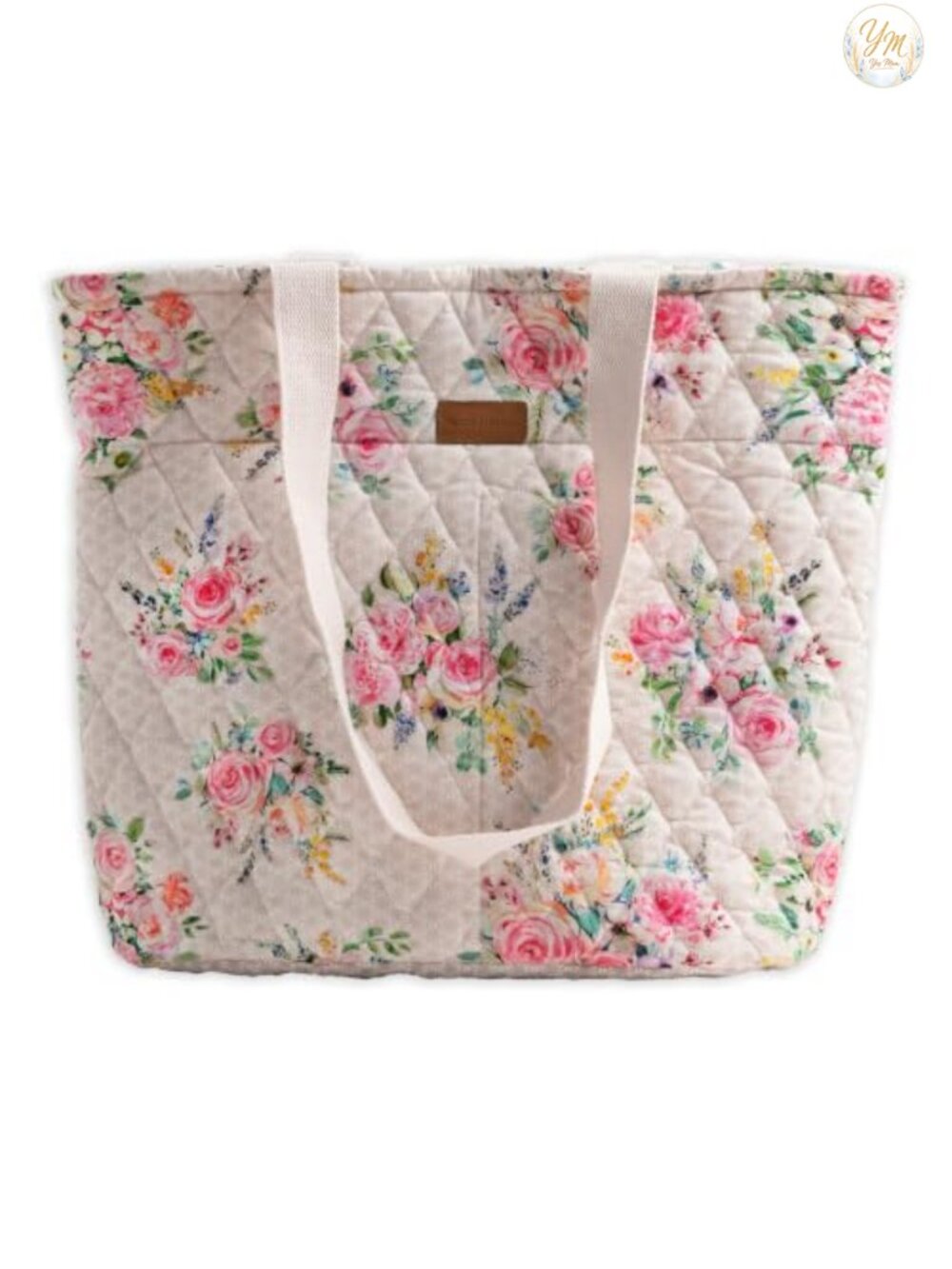 Quilted Cotton Tote Bag with Zipper Pockets